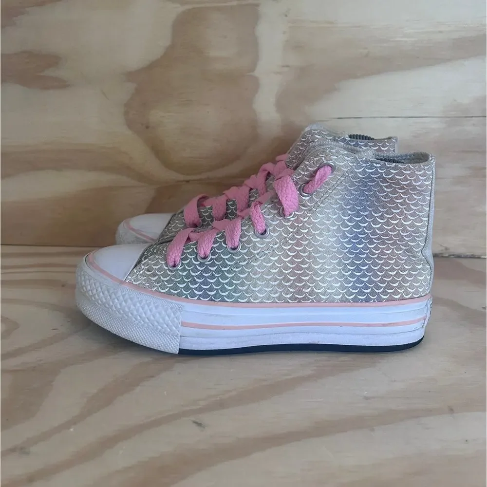 Converse All Star CT Hi Mermaid Scales Sneakers Gray/Pink Big Girl's 3 - 372752C